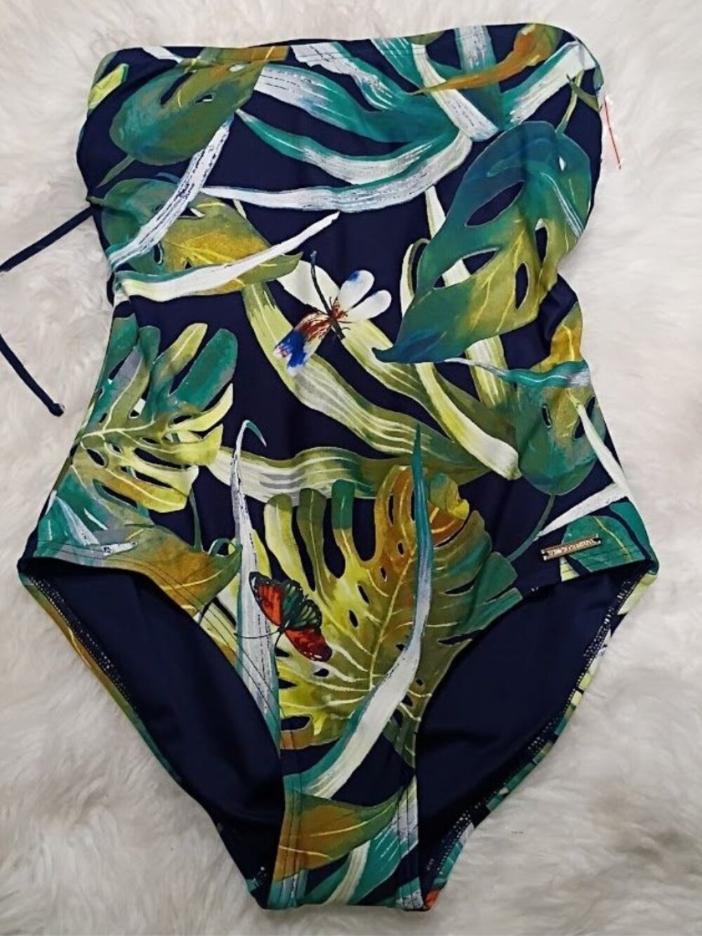 Vince Camuto One-Piece Strapless Tropical Print Swimsuit Sz 6 Resortwear - Picture 7 of 11